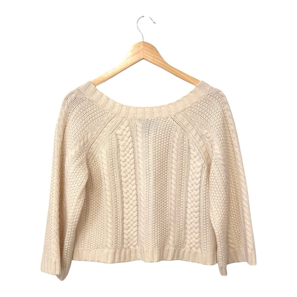 THEORY | 100% Cashmere Aran Cable Knit Cardigan Sweater in Cream, Size Large - Picture 5 of 8